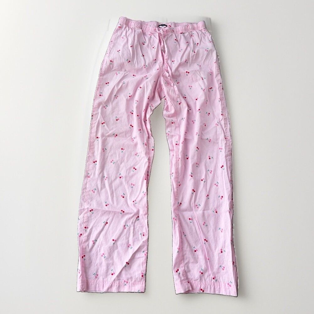 GAP Body Pink Poplin Pajama Pants Womens Size S Cherry Print Sleepwear Lounge